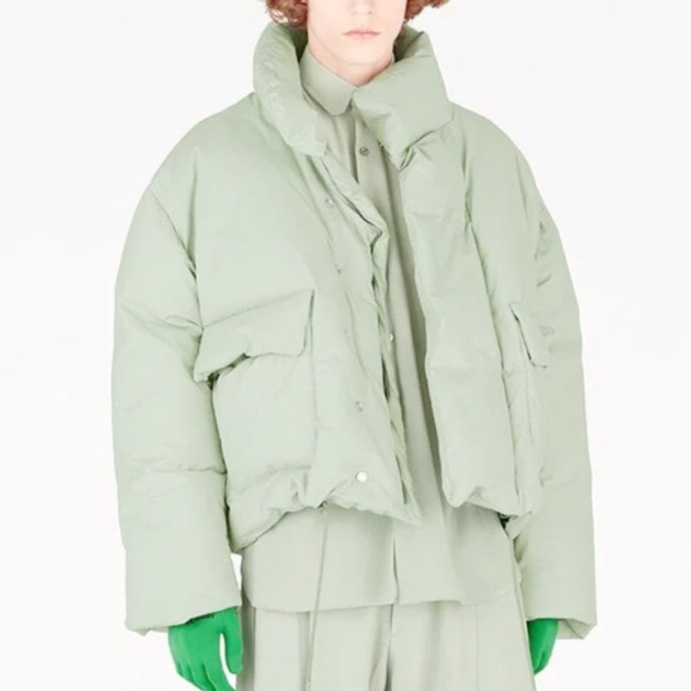 Louis Vuitton down short puffer jacket in light green pastel colour